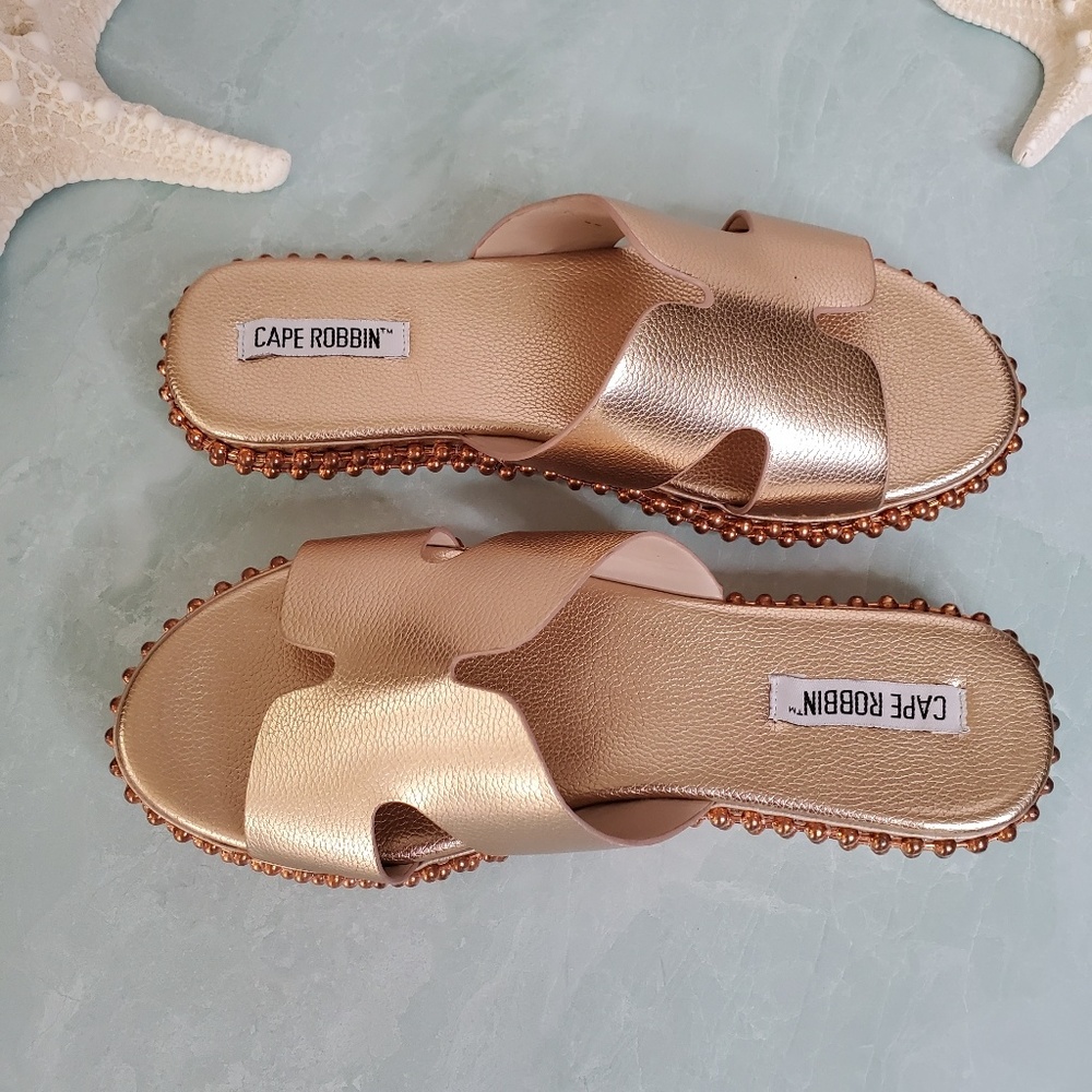 NEW Cape Robbin Rose Gold Open Toe Slide Sandal - Picture 6 of 8